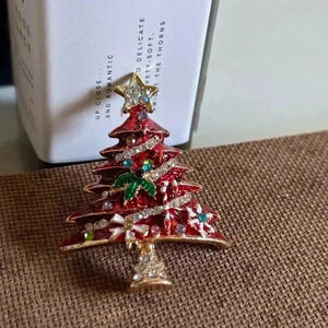 Red Christmas Tree Brooch